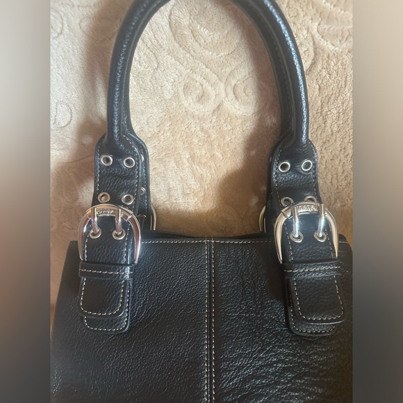 Tignanello Handbag Black Genuine Pebbled Leather Dual Handle Purse Satchel - Picture 3 of 14